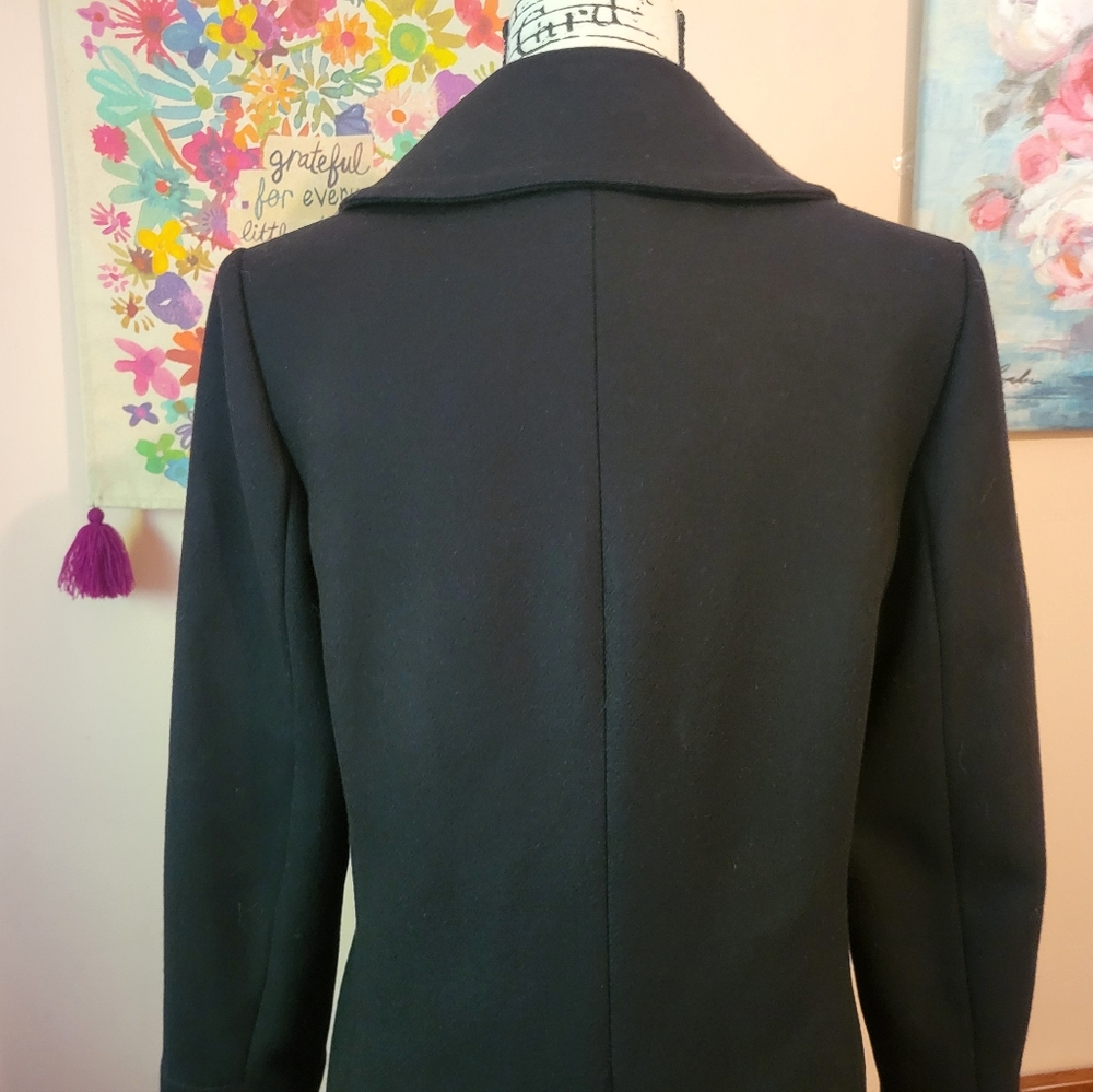 Trina Turk MSRP $589 Lambswool Blend Double- Breasted Black Pea Coat, 10, EUC - Picture 10 of 16